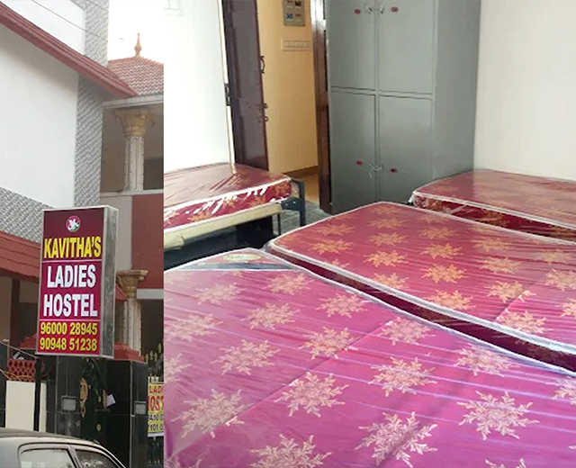 Six-Sharing AC and Non-AC Rooms at Kavitha’s Ladies Hostel Velachery Chennai